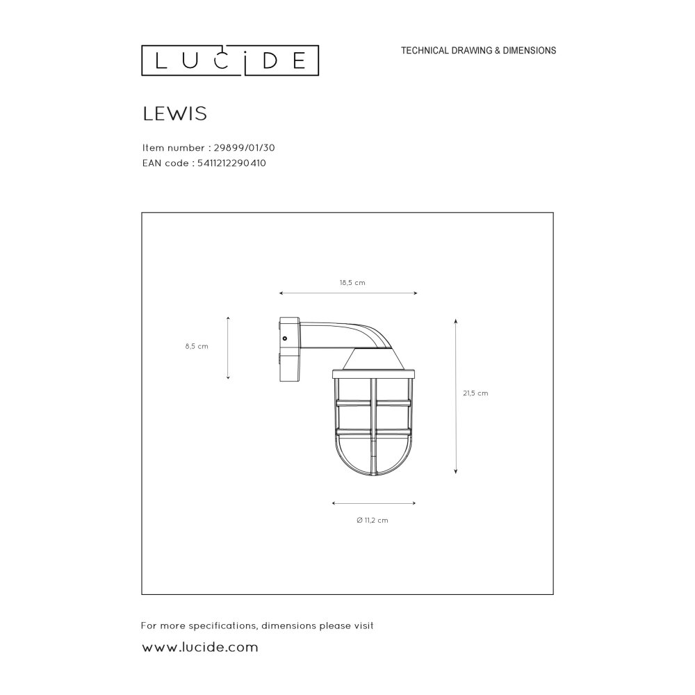 Lucide LEWIS Outdoor Wall Light black, 1-light source