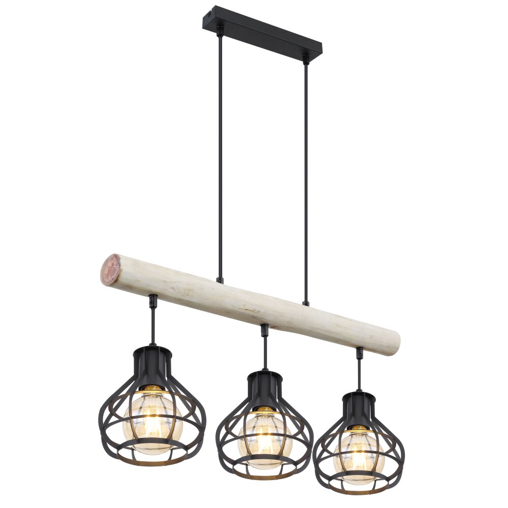 Globo CLASTRA Pendant Light Light wood, black, 3-light sources