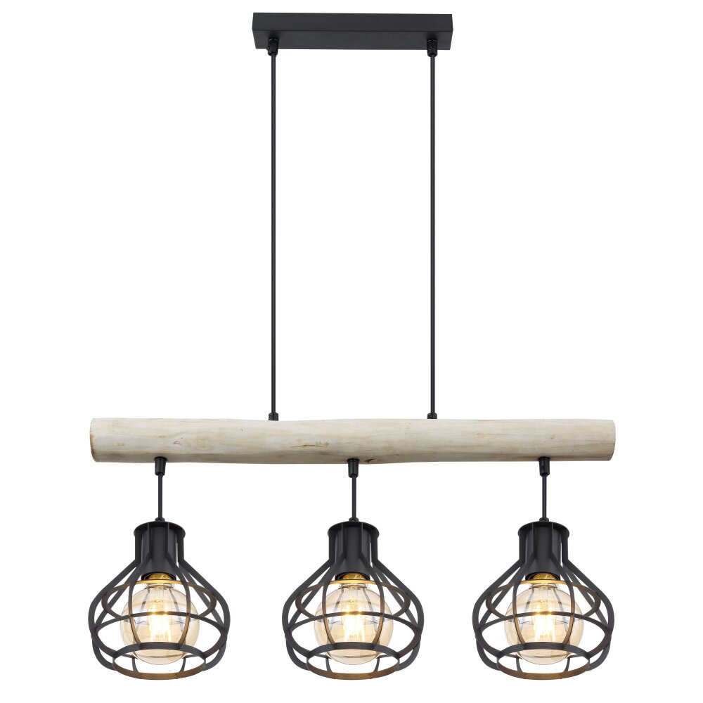 Globo CLASTRA Pendant Light Light wood, black, 3-light sources