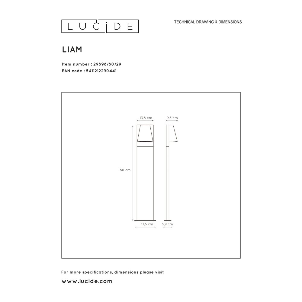Lucide LIAM pedestal light anthracite, 1-light source