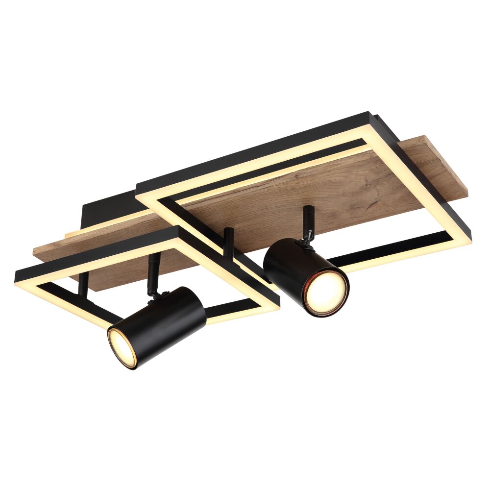 Globo KASSU Ceiling Light LED Wood like finish, black, white, 2-light sources