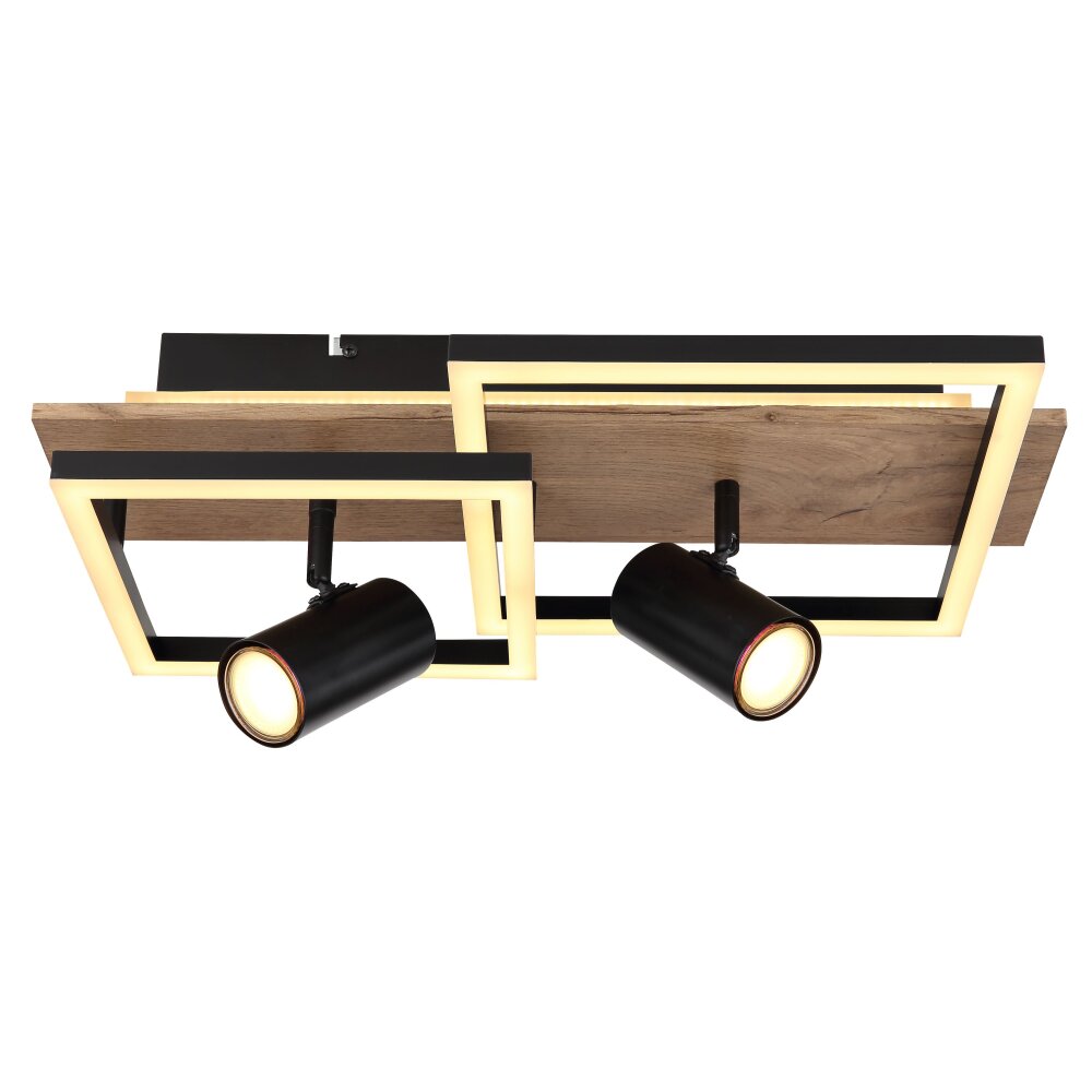 Globo KASSU Ceiling Light LED Wood like finish, black, white, 2-light sources