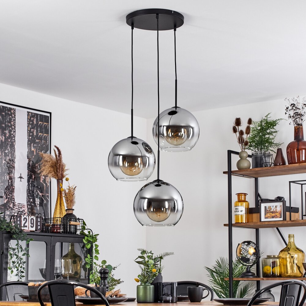 Koyoto  Pendant Light glass 25 cm clear, Smoke-coloured, 3-light sources