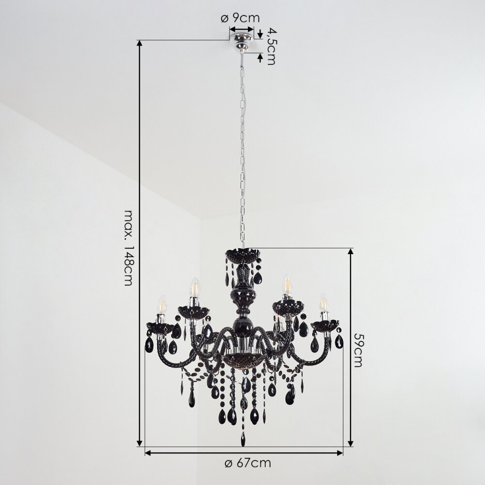 Malmback chandelier chrome, black, 6-light sources