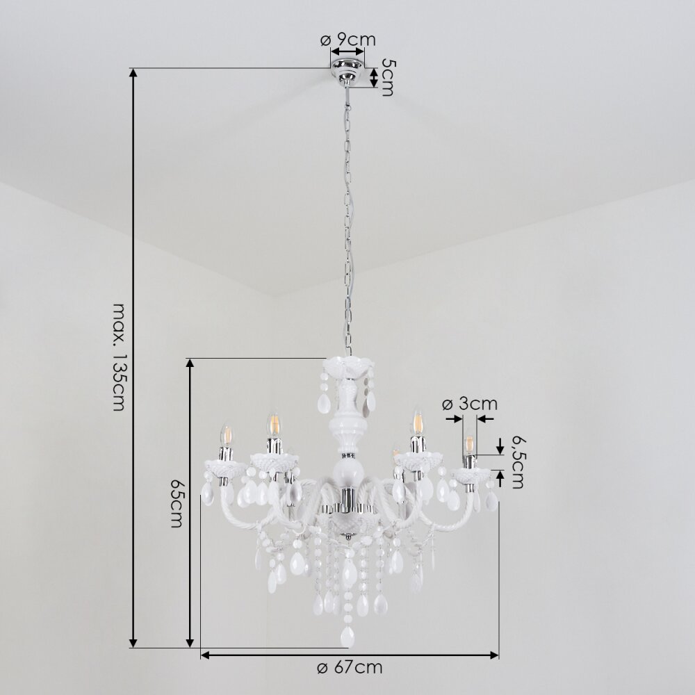 Malmback chandelier chrome, white, 6-light sources