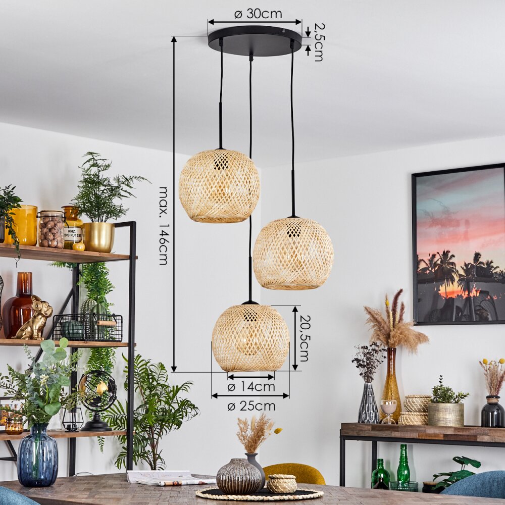 Bauro Pendant Light Ecru, 3-light sources