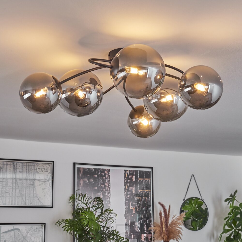 CHEHALIS Ceiling Light - glass Smoke-coloured, 6-light sources