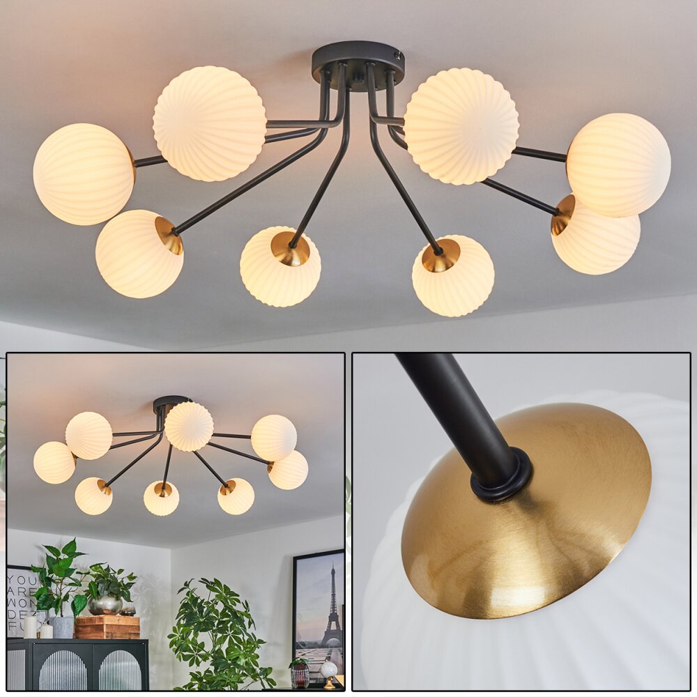 Chehalis Ceiling Light - glass 12 cm gold, black, 8-light sources main product photo