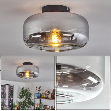 Boza ceiling light chrome, clear, Smoke-coloured, 1-light source