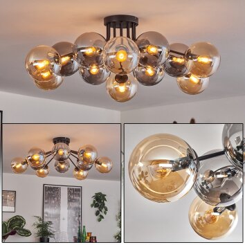 Gastor ceiling light 91 cm Amber, Smoke-coloured, 12-light sources