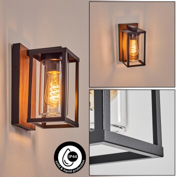 Portalis outdoor wall light brown, Wood like finish, black, 1-light source