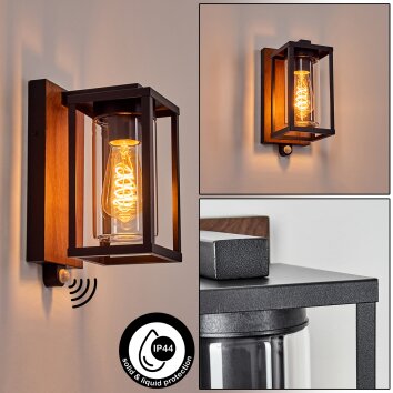 Portalis outdoor wall light brown, Wood like finish, black, 1-light source, Motion sensor