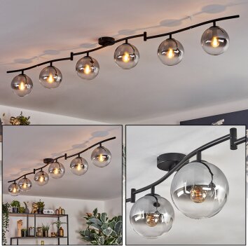 Gastor ceiling light, globe light chrome, clear, Smoke-coloured, 6-light sources