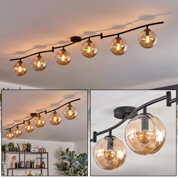 Gastor ceiling light, globe light Amber, 6-light sources