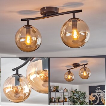 Gastor ceiling light, globe light Amber, 2-light sources