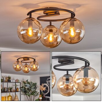 Gastor ceiling light, globe light Amber, 3-light sources