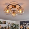 Gastor ceiling light, globe light Amber, clear, 3-light sources