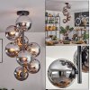 Gastor ceiling light, globe light chrome, Smoke-coloured, 8-light sources