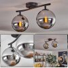 Gastor ceiling light, globe light chrome, Smoke-coloured, 2-light sources