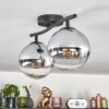 Gastor ceiling light, globe light chrome, clear, Smoke-coloured, 2-light sources