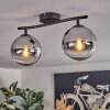 Gastor ceiling light, globe light chrome, clear, Smoke-coloured, 2-light sources