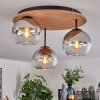 Koyoto ceiling light, globe light 40 cm brown, Wood like finish, black, 3-light sources