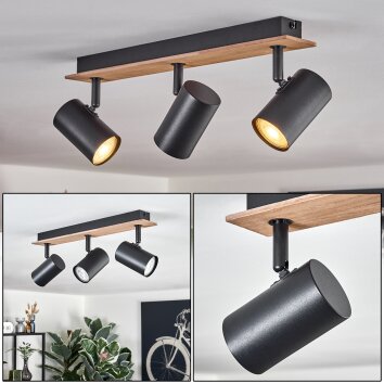 Guardais ceiling light brown, Wood like finish, black, 3-light sources