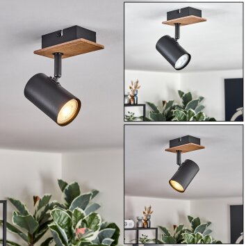 Guardais ceiling light, ceiling spotlight brown, Wood like finish, black, 1-light source