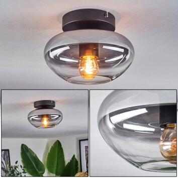 Mertola ceiling light chrome, Smoke-coloured, 1-light source