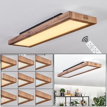 Salmi ceiling light, Panel LED Wood like finish, black, 1-light source, Remote control