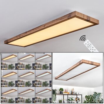 Salmi ceiling light, Panel LED Wood like finish, black, 1-light source, Remote control