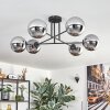 Gastor ceiling light, globe light 15 cm chrome, Smoke-coloured, 6-light sources