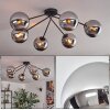 Gastor ceiling light, globe light 80 cm chrome, Smoke-coloured, 6-light sources