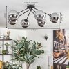 Gastor ceiling light, globe light 80 cm chrome, Smoke-coloured, 6-light sources