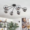 Gastor ceiling light, globe light 80 cm chrome, Smoke-coloured, 6-light sources