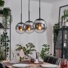 Gastor hanging light, globe light chrome, clear, Smoke-coloured, 3-light sources