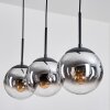 Gastor hanging light, globe light chrome, clear, Smoke-coloured, 3-light sources