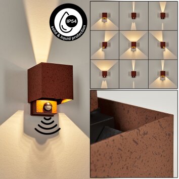 Almodofa outdoor wall light, Up & Down Light rust-coloured, 1-light source, Motion sensor