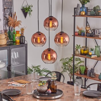 Koyoto hanging light, globe light 35 cm clear, coppery, 4-light sources