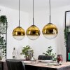 Gastor hanging light, globe light, pendant light gold, clear, 3-light sources