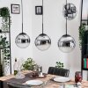 Gastor hanging light, globe light, pendant light chrome, clear, Smoke-coloured, 3-light sources