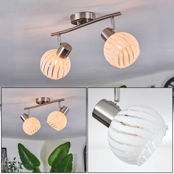 Dysted ceiling light, globe light matt nickel, 2-light sources