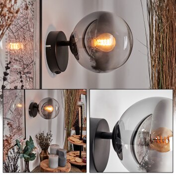 Koyoto globe light, wall light, wall spotlight clear, Smoke-coloured, 1-light source