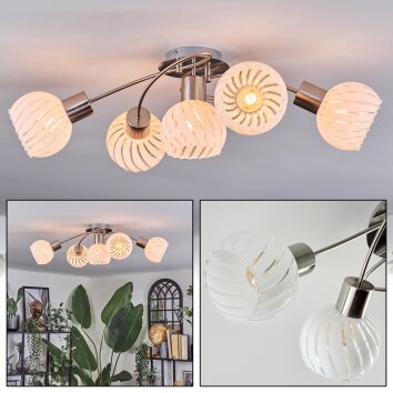 Dysted ceiling light, globe light matt nickel, 5-light sources