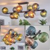 Koyoto ceiling light, globe light blue, green, coppery, 10-light sources