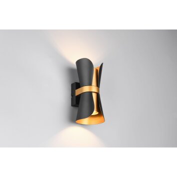 Trio lights Coat wall light black-gold, 2-light sources