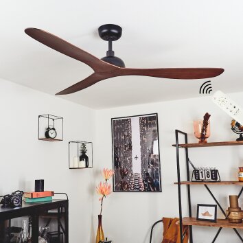 Follseland ceiling fan brown, Wood like finish, black