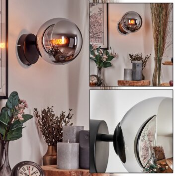 Koyoto globe light, wall light, wall spotlight chrome, Smoke-coloured, 1-light source