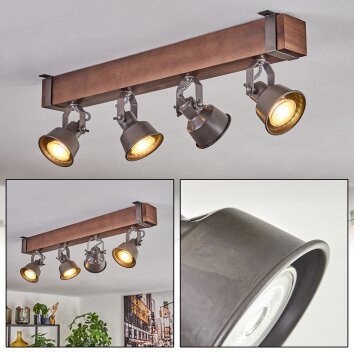 Pehefito ceiling light, ceiling spotlight dark brown, grey, 4-light sources