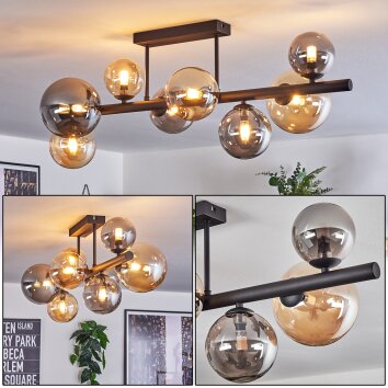 Chehalis ceiling light, globe light Amber, Smoke-coloured, 8-light sources